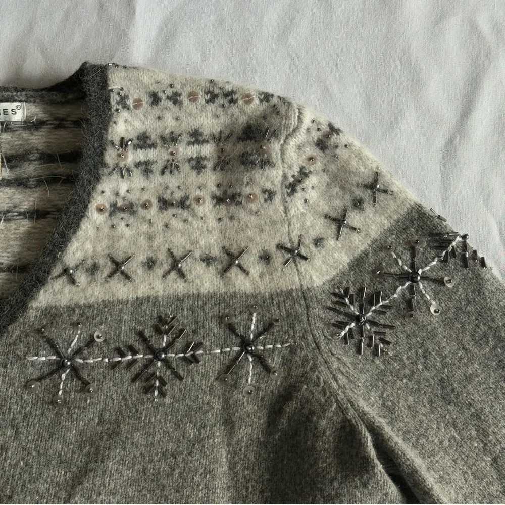 Jillian Jones Wool Cardigan Size S‎ Angora Fair Isle Nordic 90s Knit Cabin